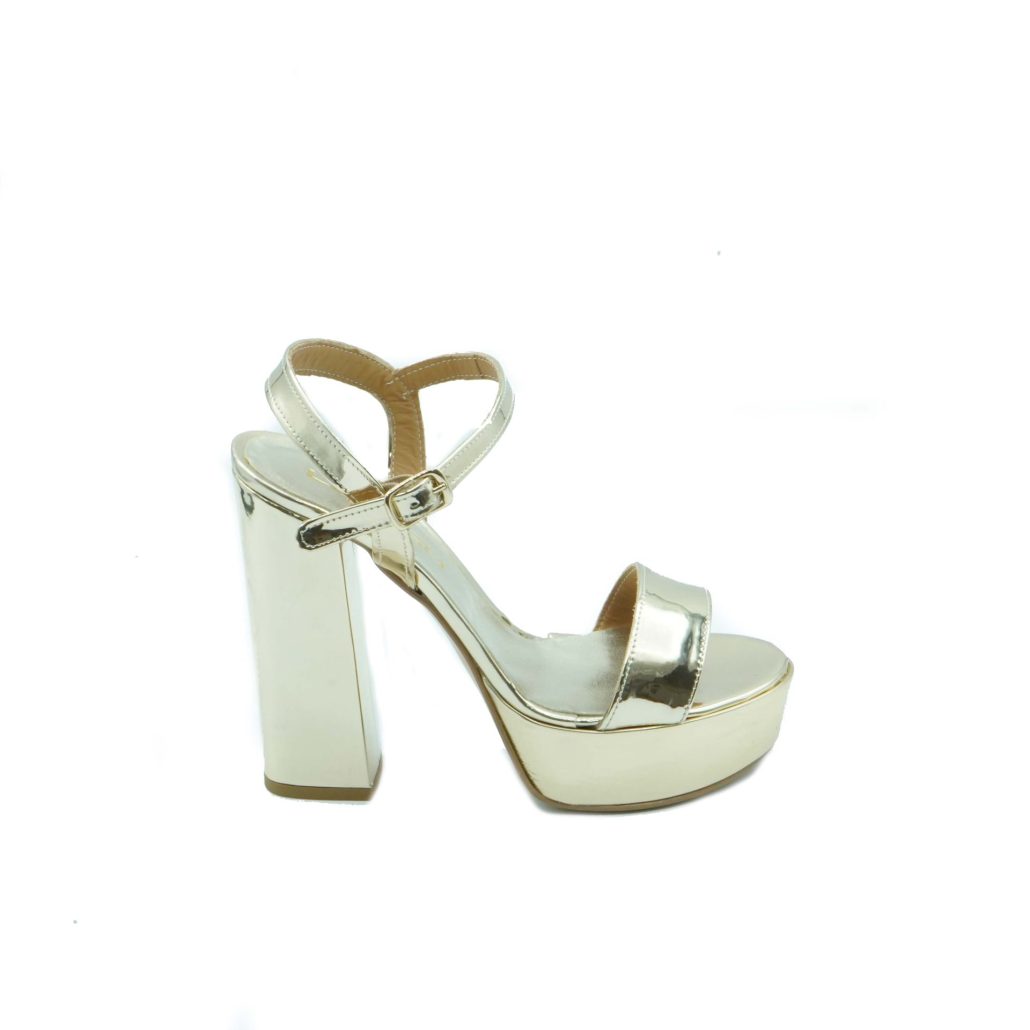 Lea Gu Sandalo In Nappa Laminata, Fascia Frontale, Cinturino Alla Caviglia, Tacco 120 Mm Plateau 25 Mm