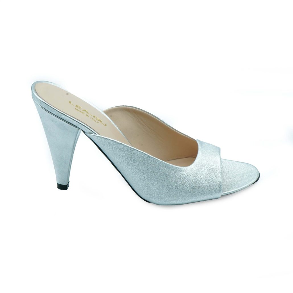 Lea Gu sandalo in nappa laminata, fascia frontale, tacco 85mm