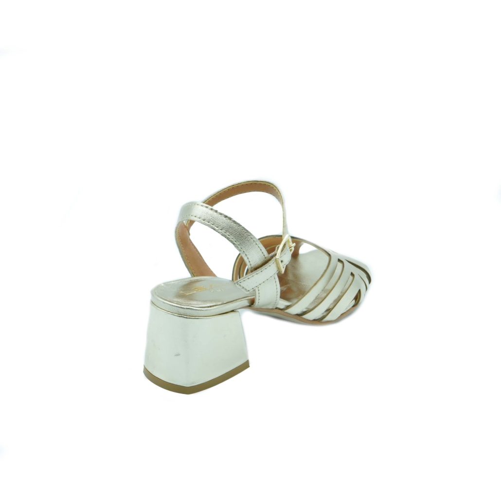 Lea Gu Sandalo In Nappa Laminata, Lavorazione A Fascie Frontali, Tacco Ricoperto 50 Mm