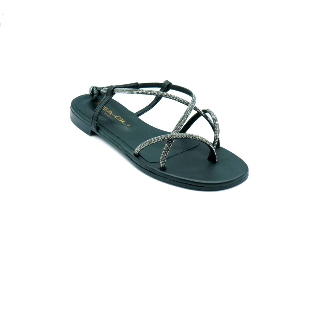 Lea Gu Sandalo In Nappa Laminata, Strass Frontali, Chiusura Posteriore, Tacco 10mm