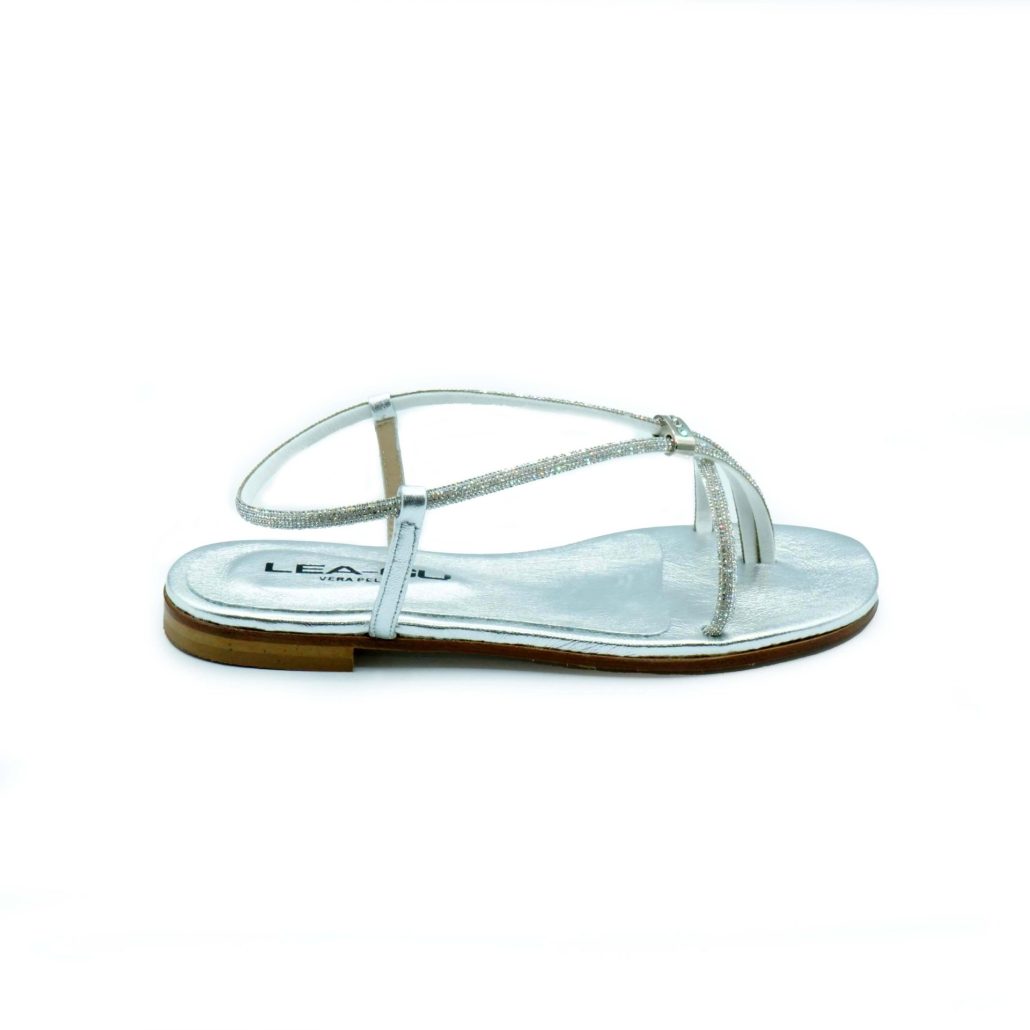 Lea Gu Sandalo In Nappa Laminata, Strass Frontali, Tacco 10mm