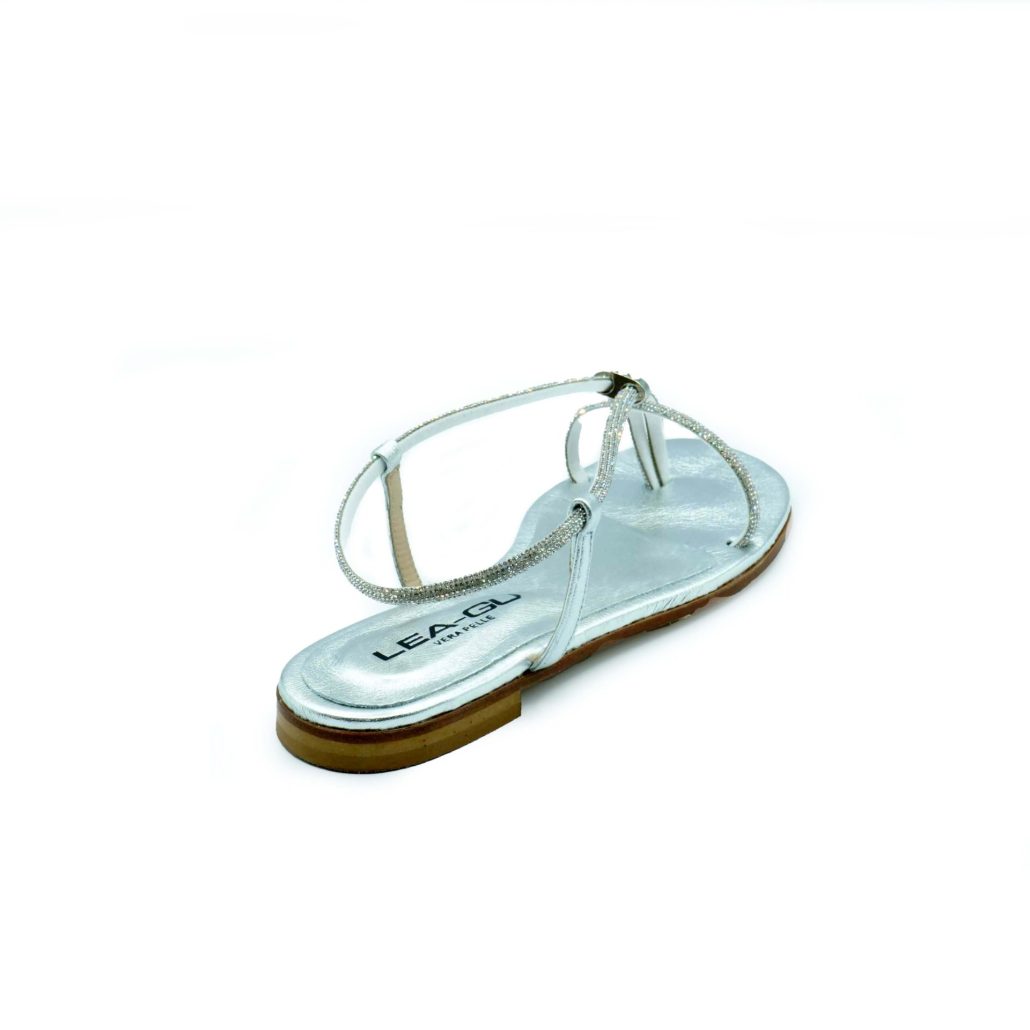 Lea Gu Sandalo In Nappa Laminata, Strass Frontali, Tacco 10mm