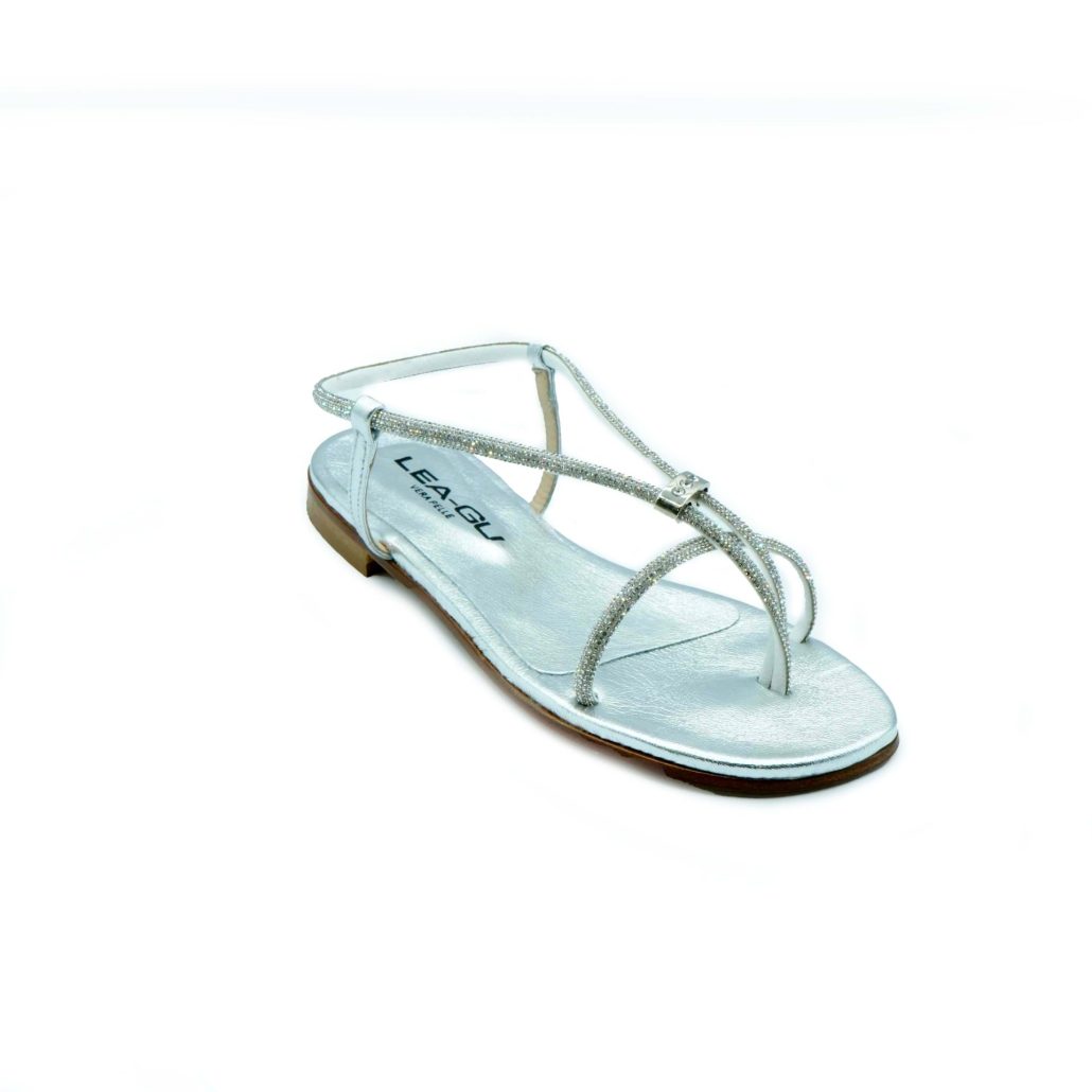 Lea Gu Sandalo In Nappa Laminata, Strass Frontali, Tacco 10mm