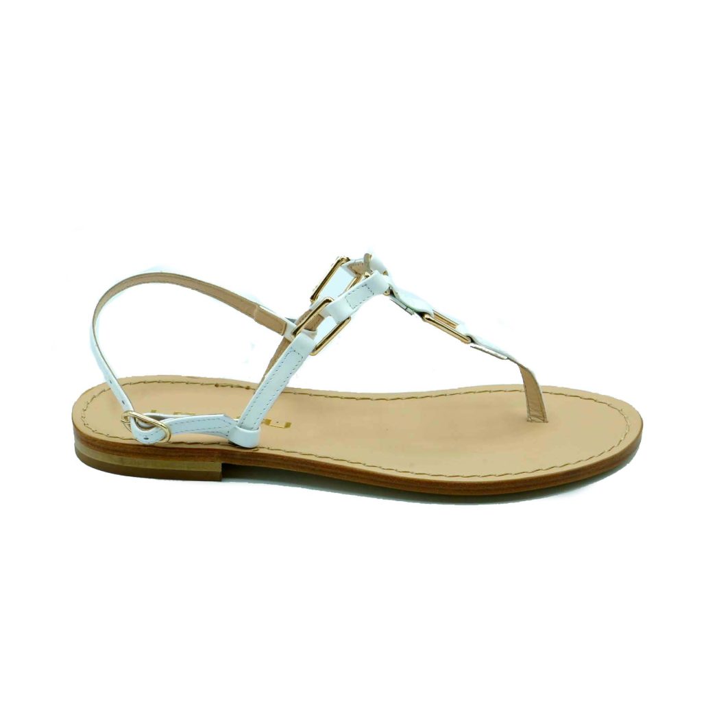 Lea Gu Sandalo Infradito In Nappa, Accessori Frontali, Chiusura Posteriore, Tacco 10mm