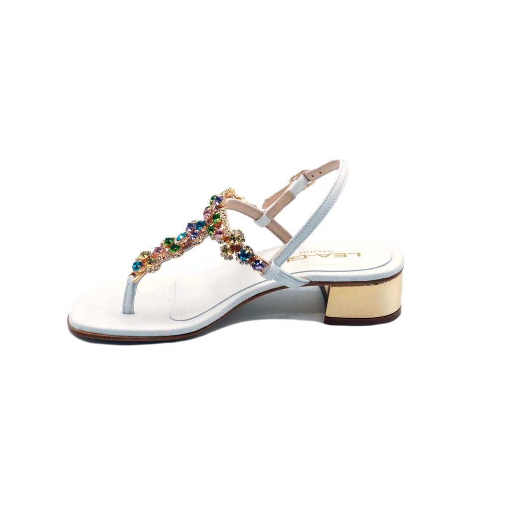 Lea Gu Sandalo Infradito In Nappa, Accessorio Con Swarovski Frontale, Chiusura Posteriore, Tacco 30mm