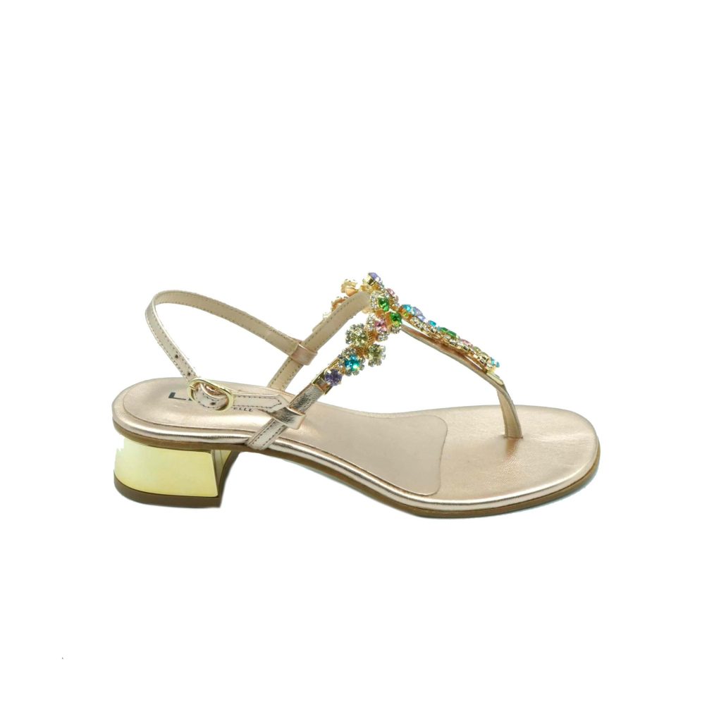 Lea Gu Sandalo Infradito In Nappa, Accessorio Con Swarovski Frontale, Chiusura Posteriore, Tacco 30mm