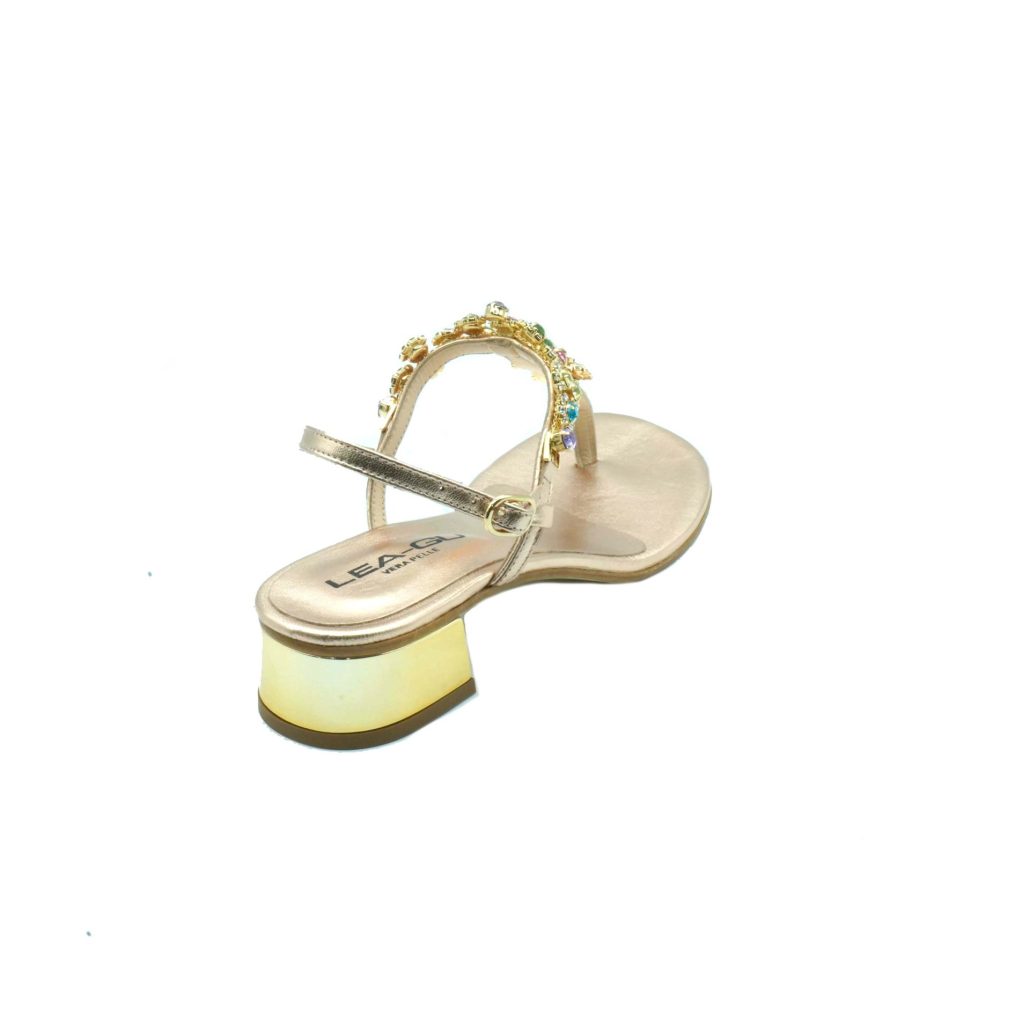 Lea Gu Sandalo Infradito In Nappa, Accessorio Con Swarovski Frontale, Chiusura Posteriore, Tacco 30mm