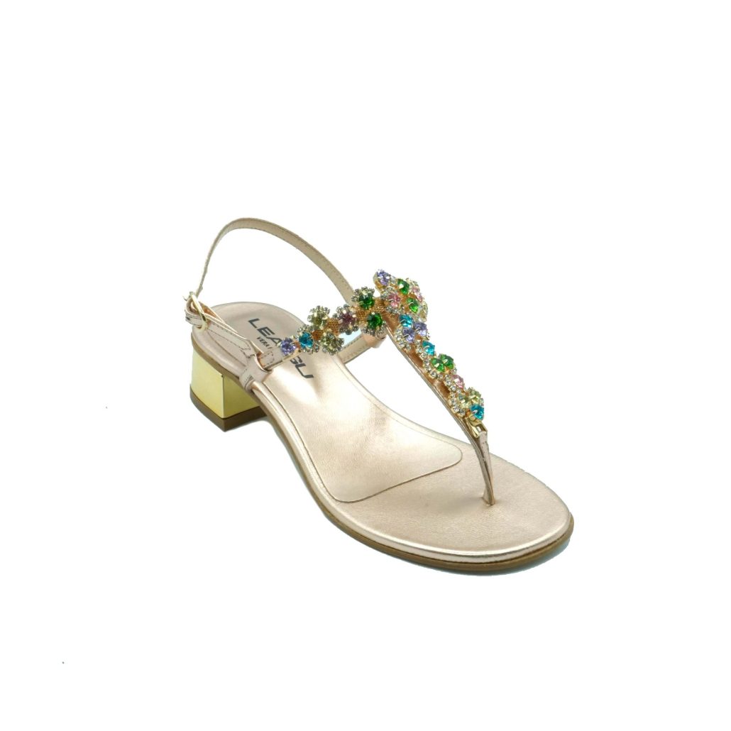 Lea Gu Sandalo Infradito In Nappa, Accessorio Con Swarovski Frontale, Chiusura Posteriore, Tacco 30mm