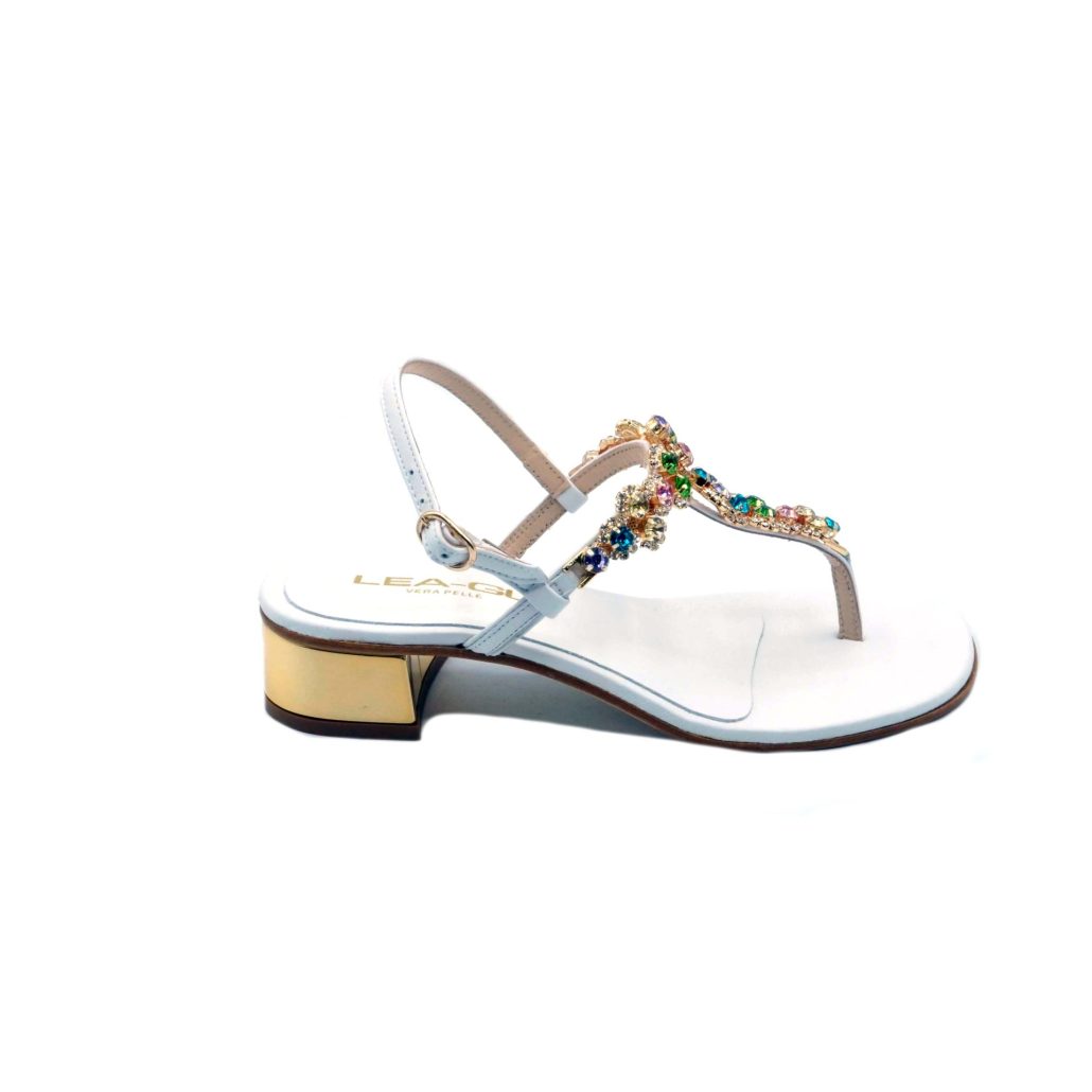 Lea Gu sandalo infradito in nappa, accessorio con swarovski frontale, chiusura posteriore, tacco 30mm