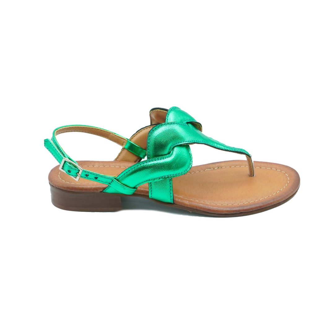 Lea Gu sandalo infradito in nappa laminata intrecciata, chiusura posteriore, tacco 20mm