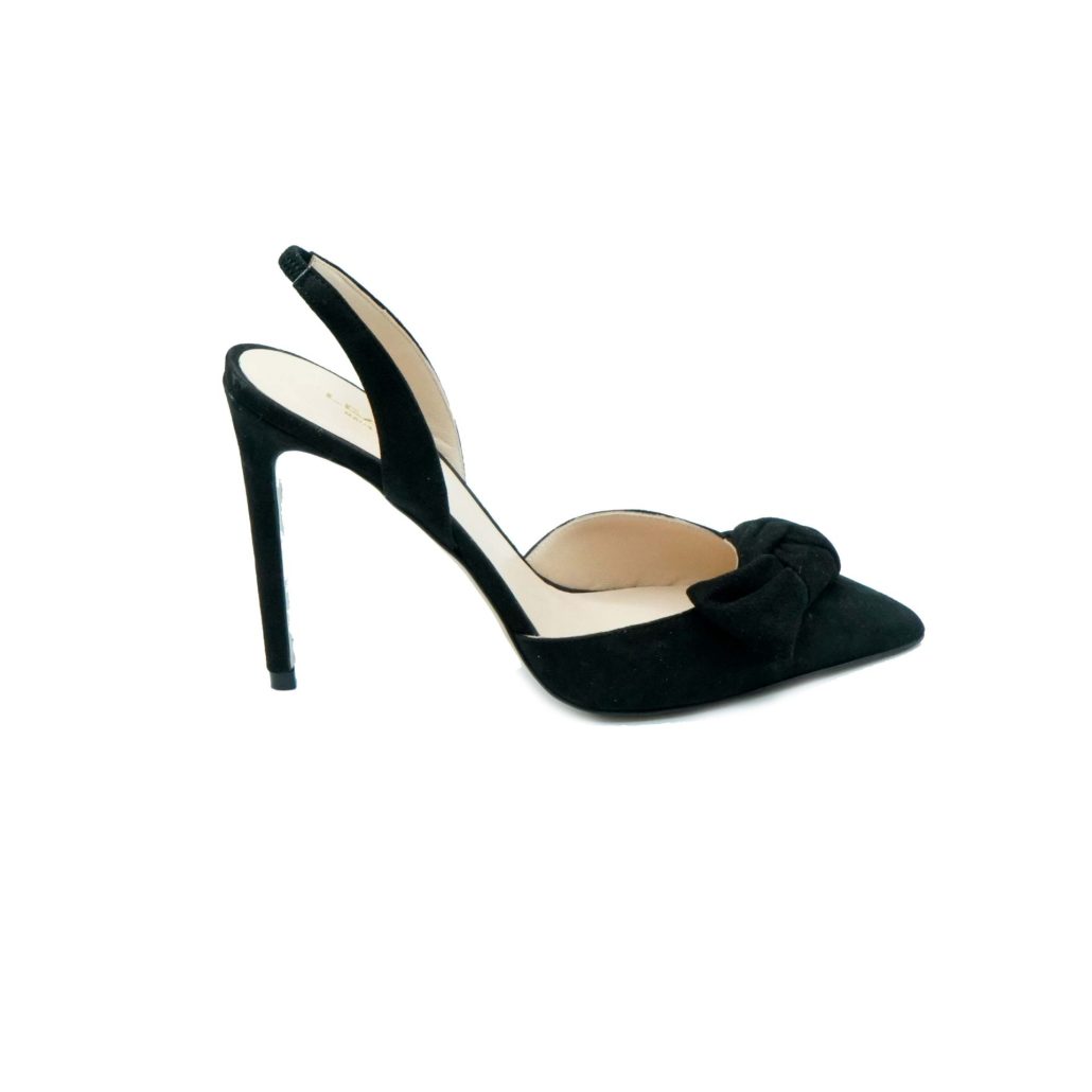 Lea Gu Slingback In Camoscio, Fiocco Frontale, Tacco 100mm