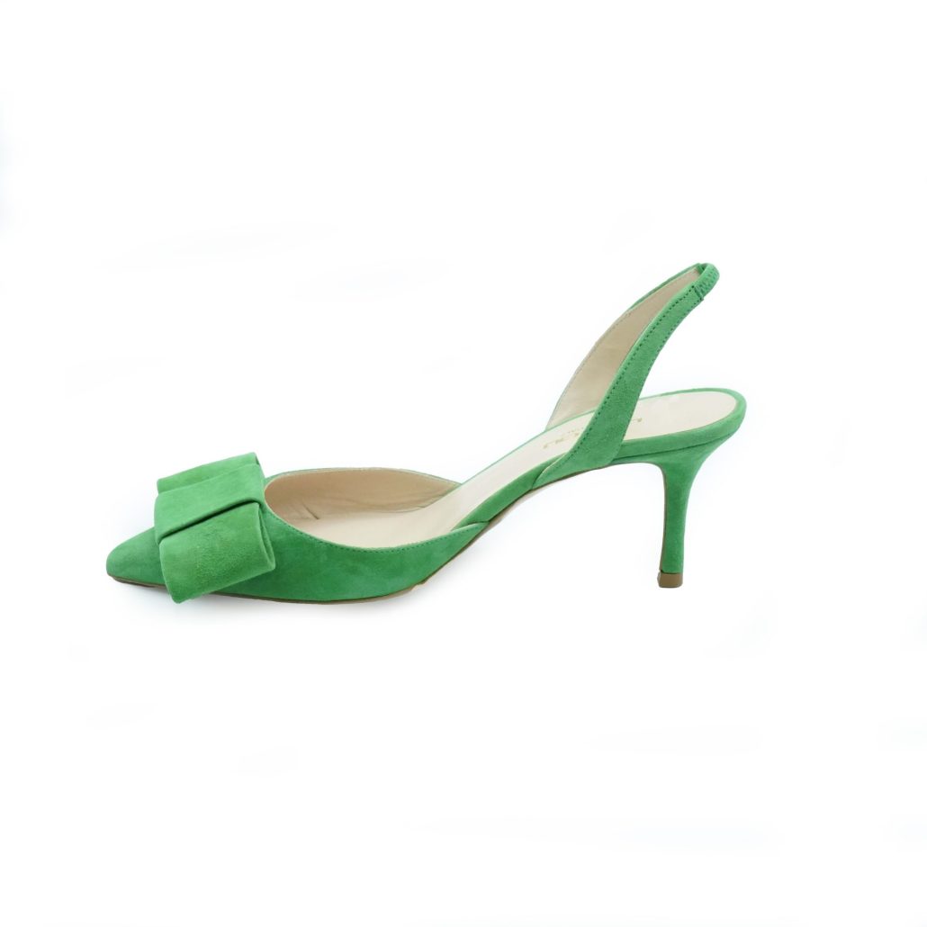 Lea Gu Slingback In Camoscio, Fiocco Frontale, Tacco 65mm