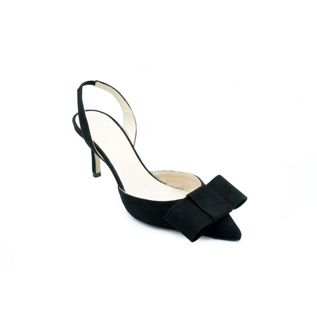 Lea Gu Slingback In Camoscio, Fiocco Frontale, Tacco 65mm