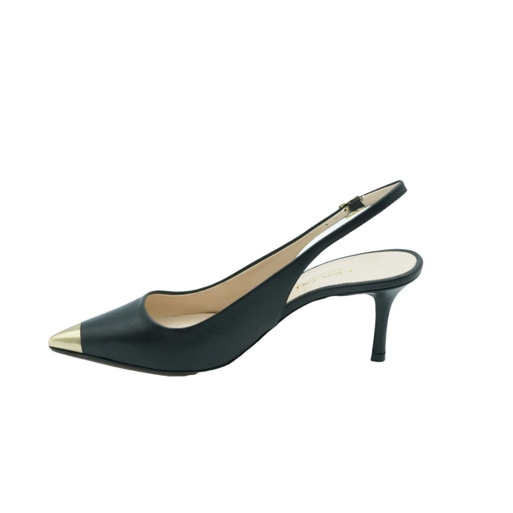Lea Gu Slingback In Nappa Con Punta Metallica, Tacco 65mm