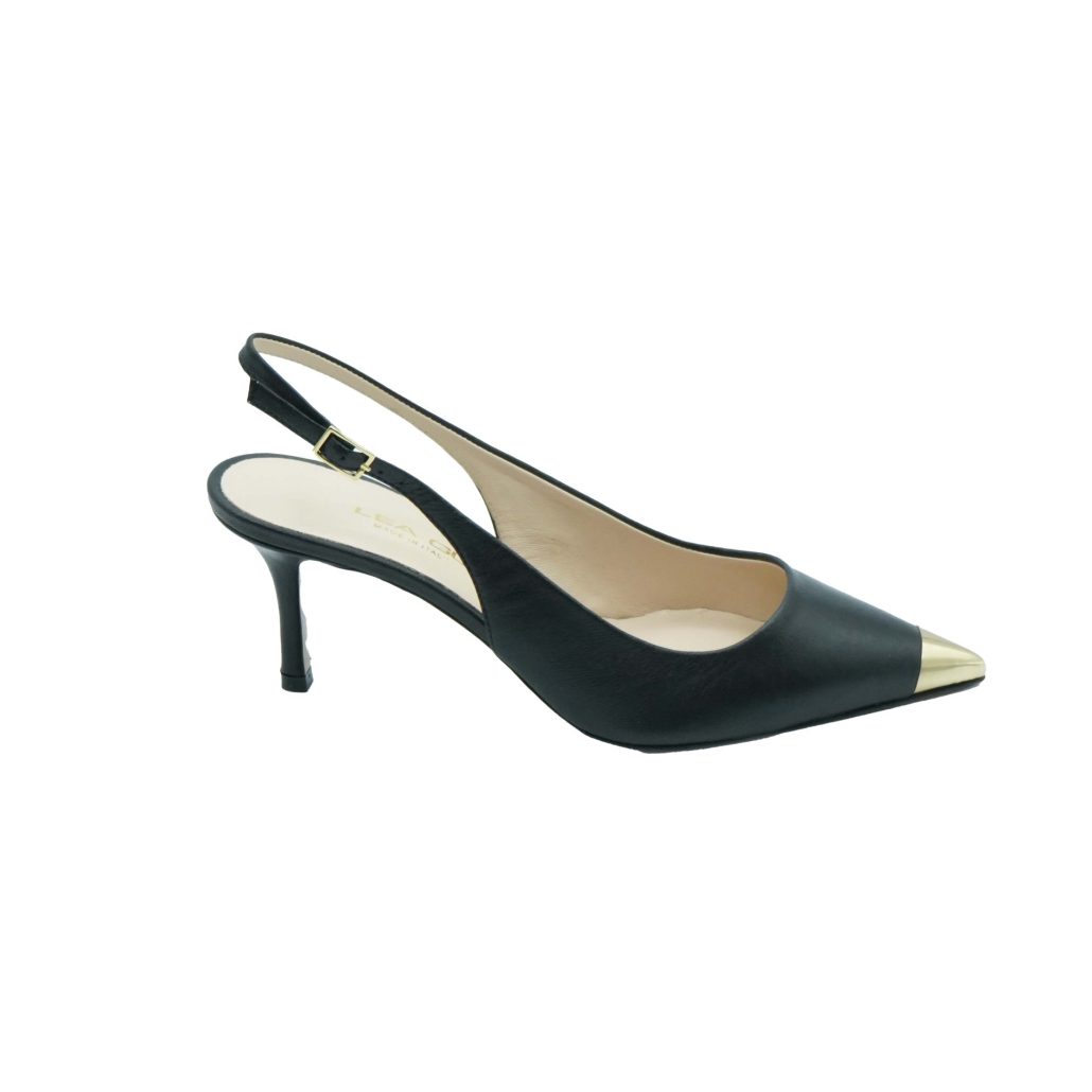 Lea Gu slingback in nappa con punta metallica, tacco 65mm