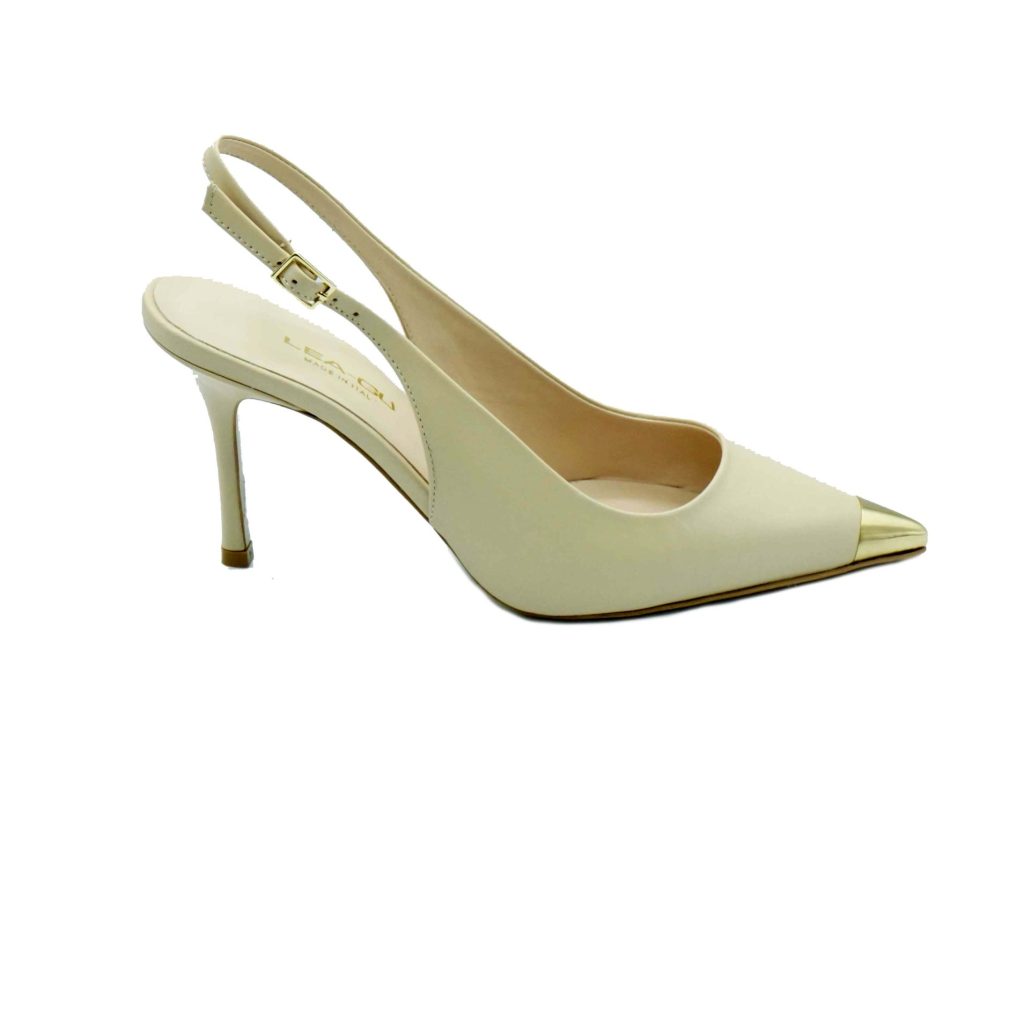Lea Gu Slingback In Nappa Con Punta Metallica, Tacco 85mm