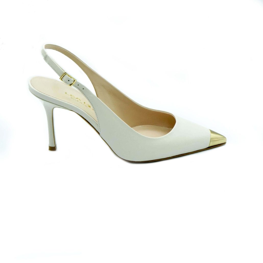 Lea Gu slingback in nappa con punta metallica, tacco 85mm
