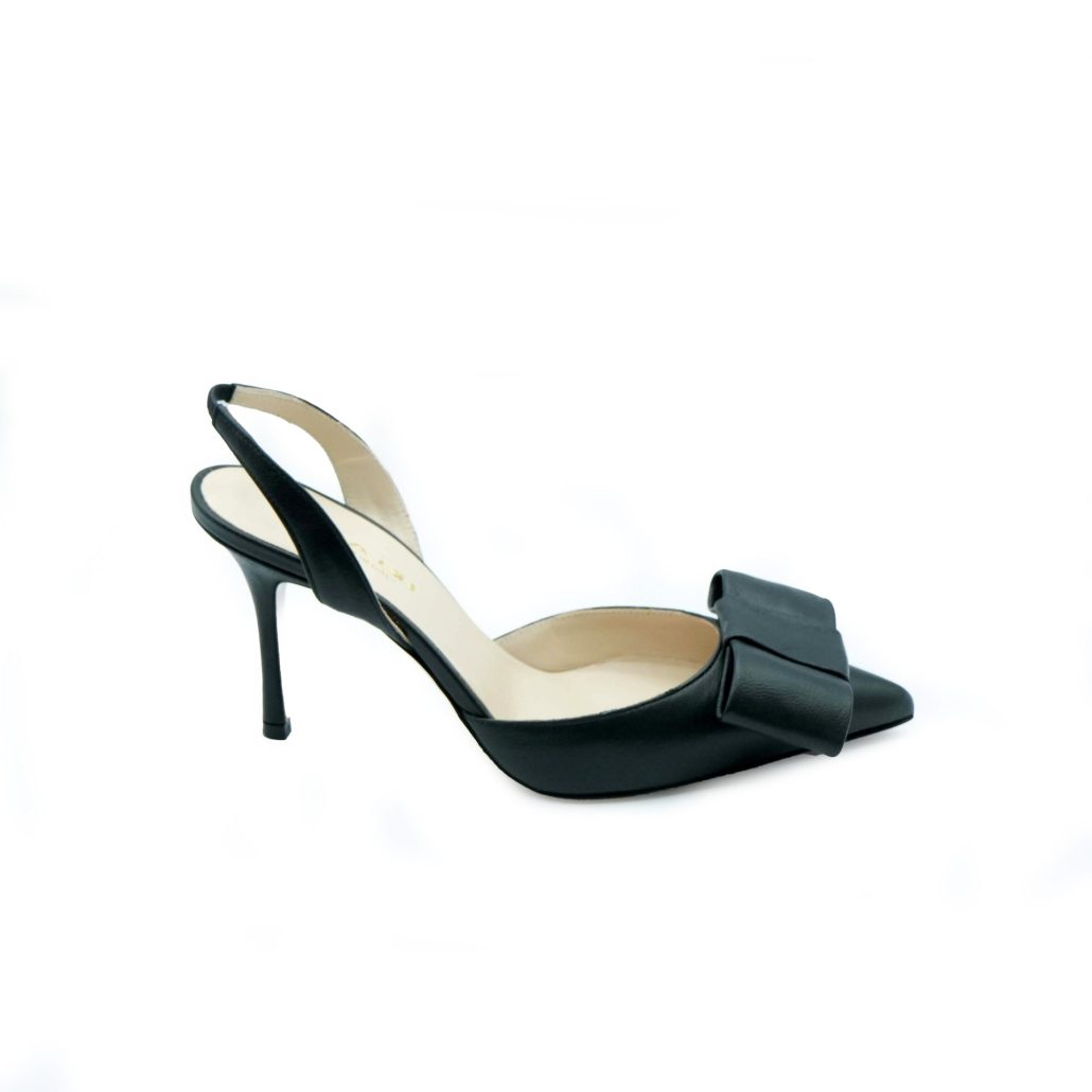 Lea Gu slingback in nappa, fiocco frontale, tacco 85mm