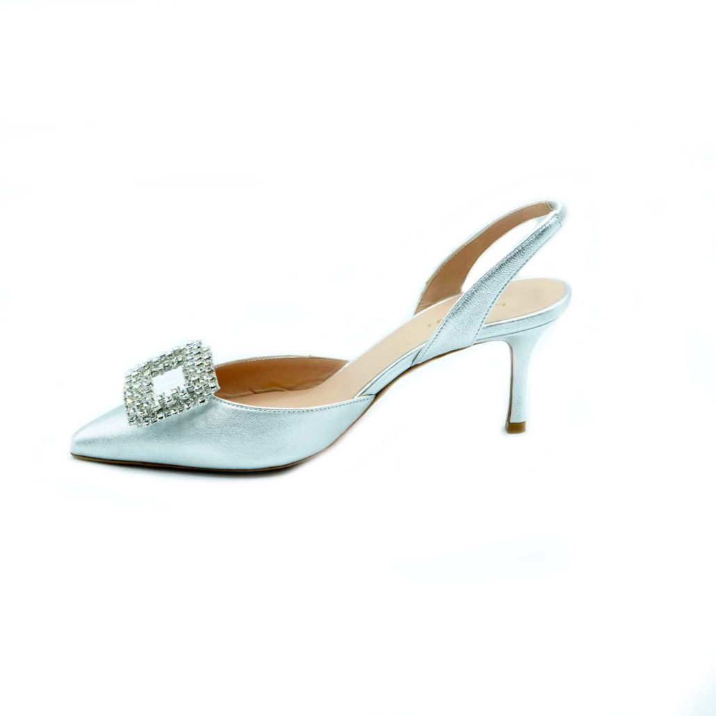 Lea Gu Slingback In Nappa Laminata, Accessorio Frontale, Tacco 65mm
