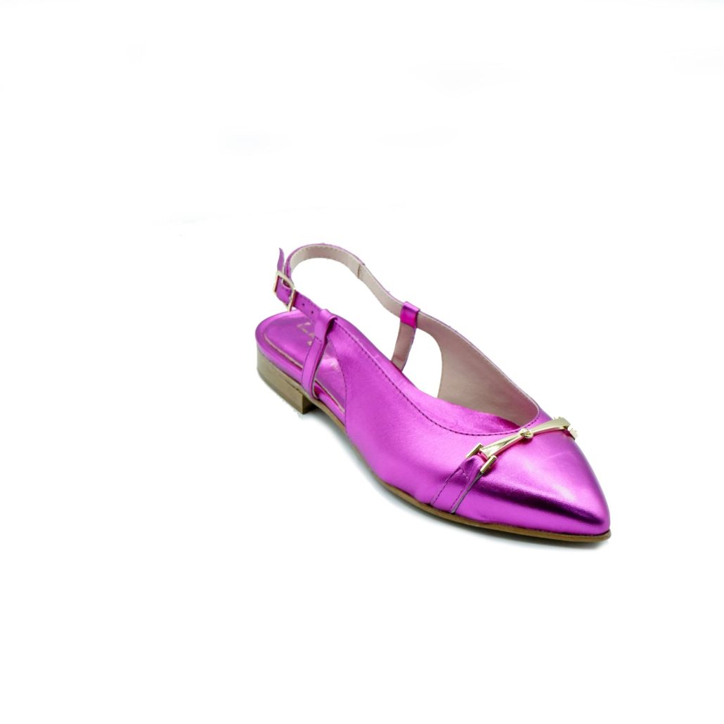 Lea Gu Slingback In Nappa Laminata, Accessorio Frontale, Tacco 10mm