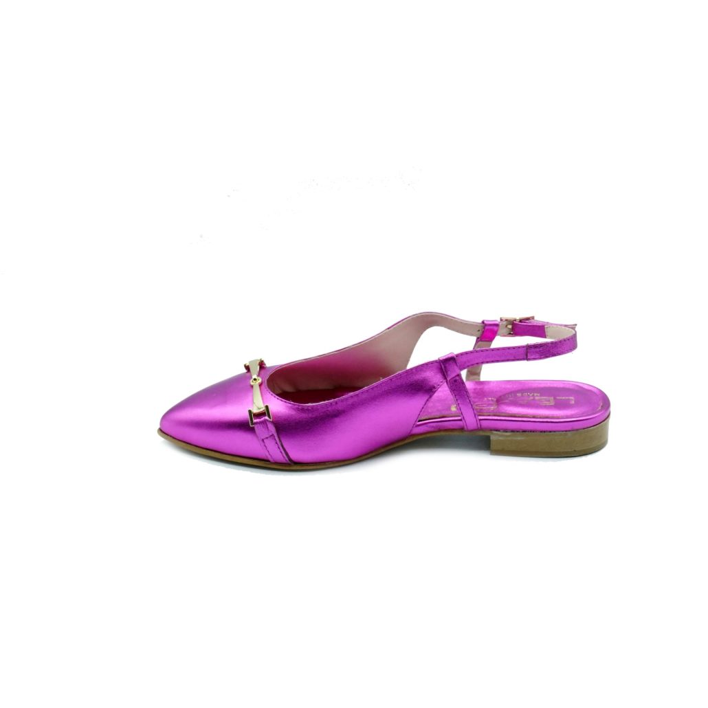 Lea Gu Slingback In Nappa Laminata, Accessorio Frontale, Tacco 10mm