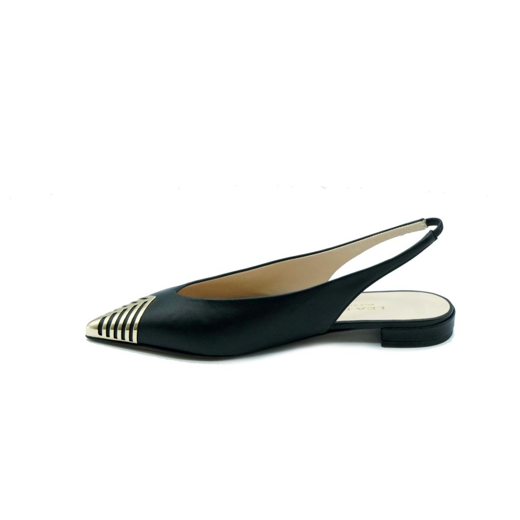 Lea Gu Slingback In Nappa, Punta Metallica, Tacco 10mm