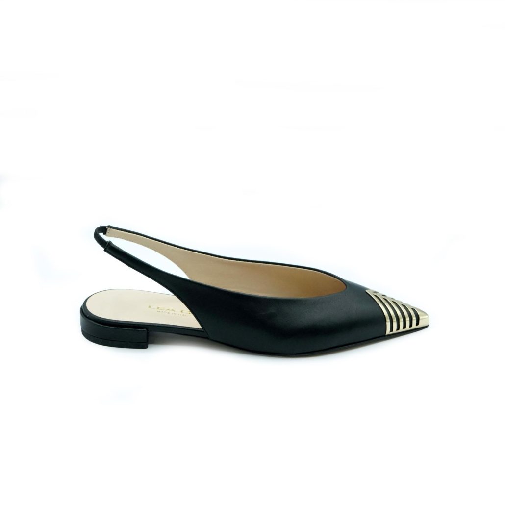 Lea Gu slingback in nappa, punta metallica, tacco 10mm