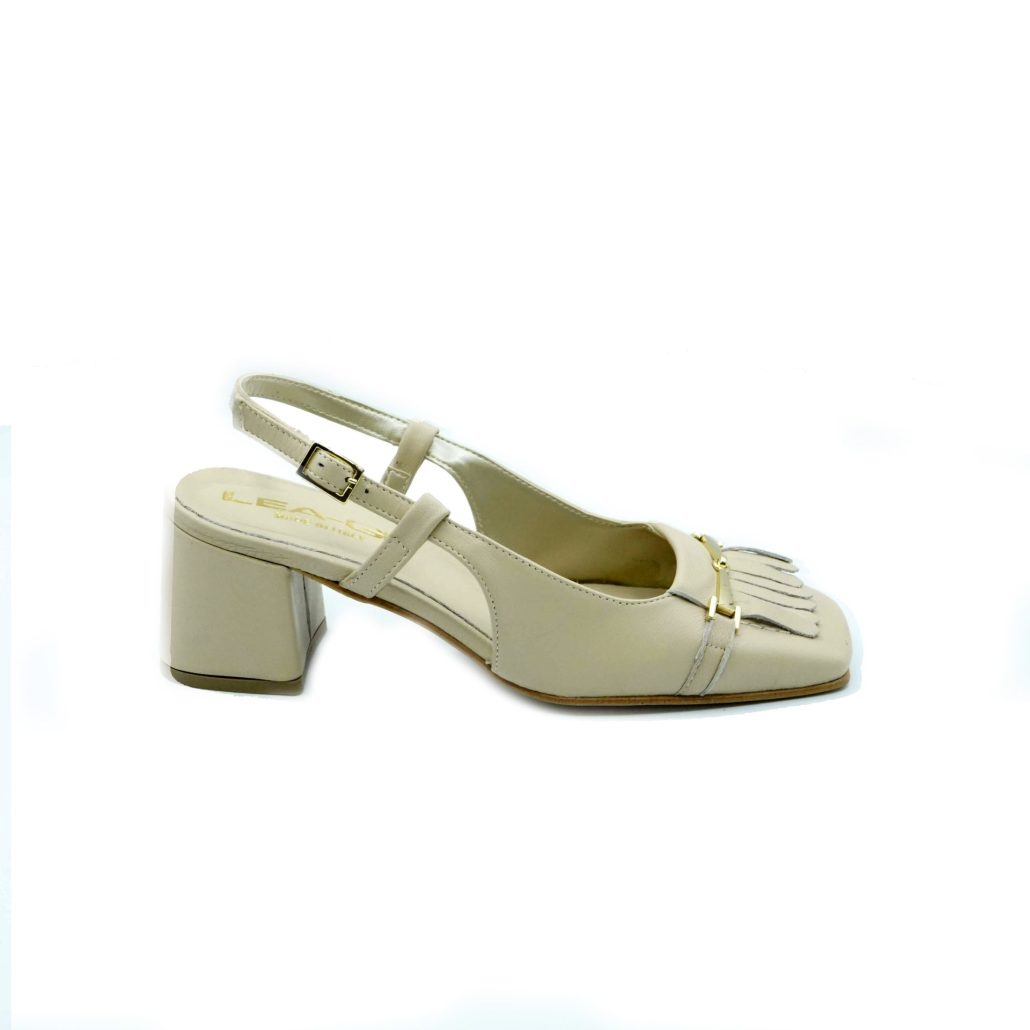 Lea Gu Slingback In Nappa, Punta Quadrata, Accessorio E Frange Frontali, Tacco 50mm