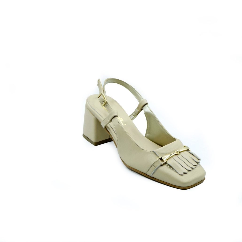 Lea Gu Slingback In Nappa, Punta Quadrata, Accessorio E Frange Frontali, Tacco 50mm
