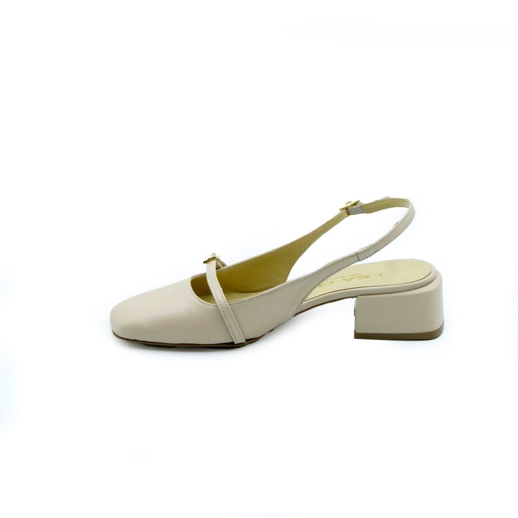 Lea Gu Slingback In Nappa, Punta Quadrata, Cinturino Frontale, Tacco 35mm
