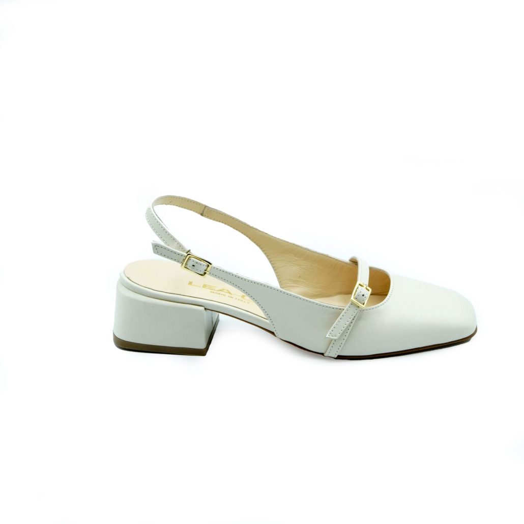 Lea Gu Slingback In Nappa, Punta Quadrata, Cinturino Frontale, Tacco 35mm