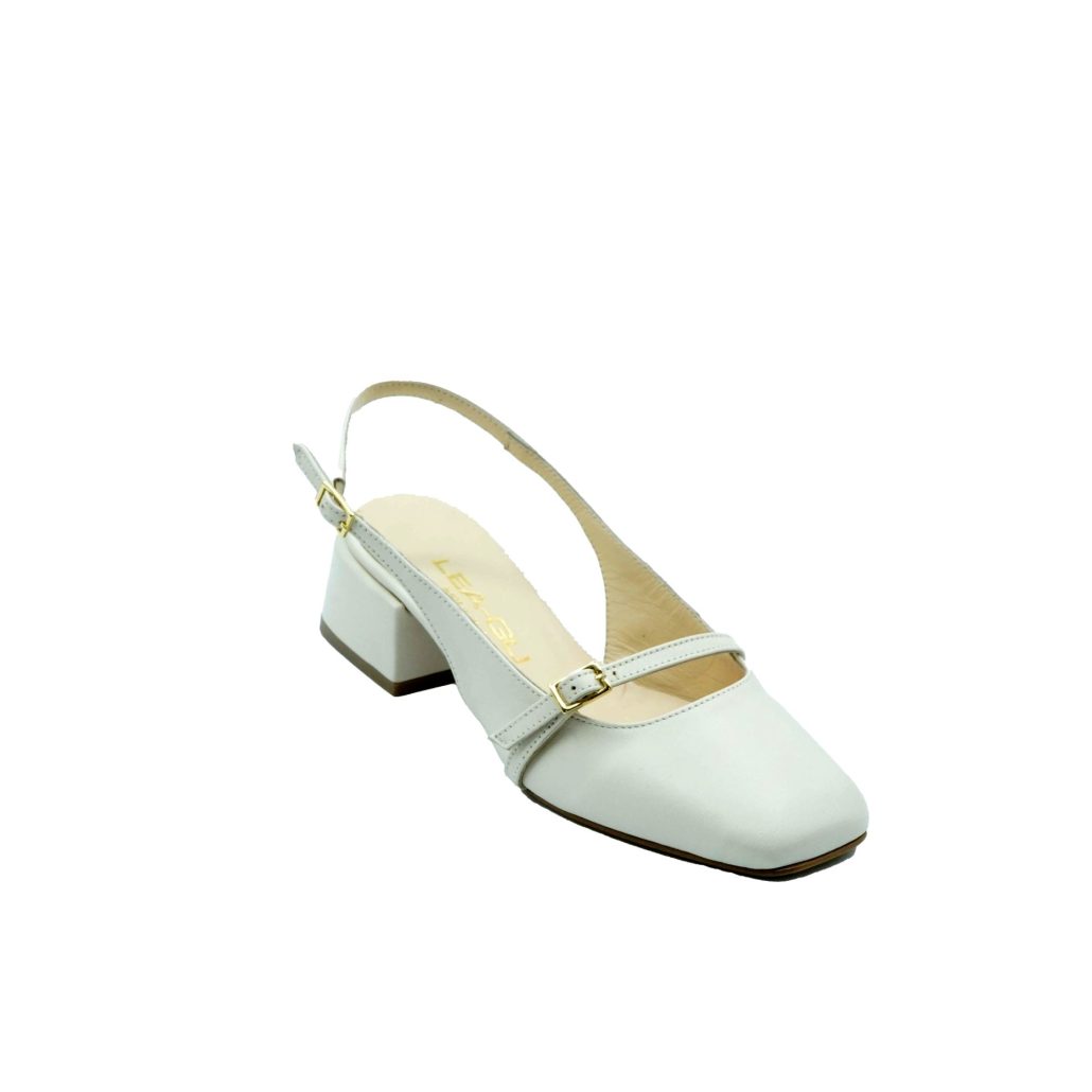 Lea Gu Slingback In Nappa, Punta Quadrata, Cinturino Frontale, Tacco 35mm
