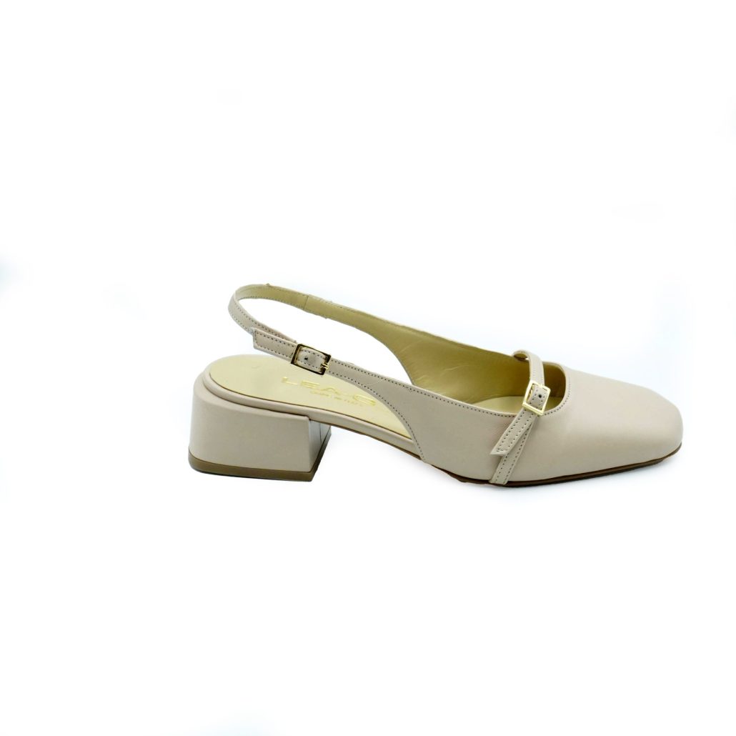 Lea Gu slingback in nappa, punta quadrata, cinturino frontale, tacco 35mm