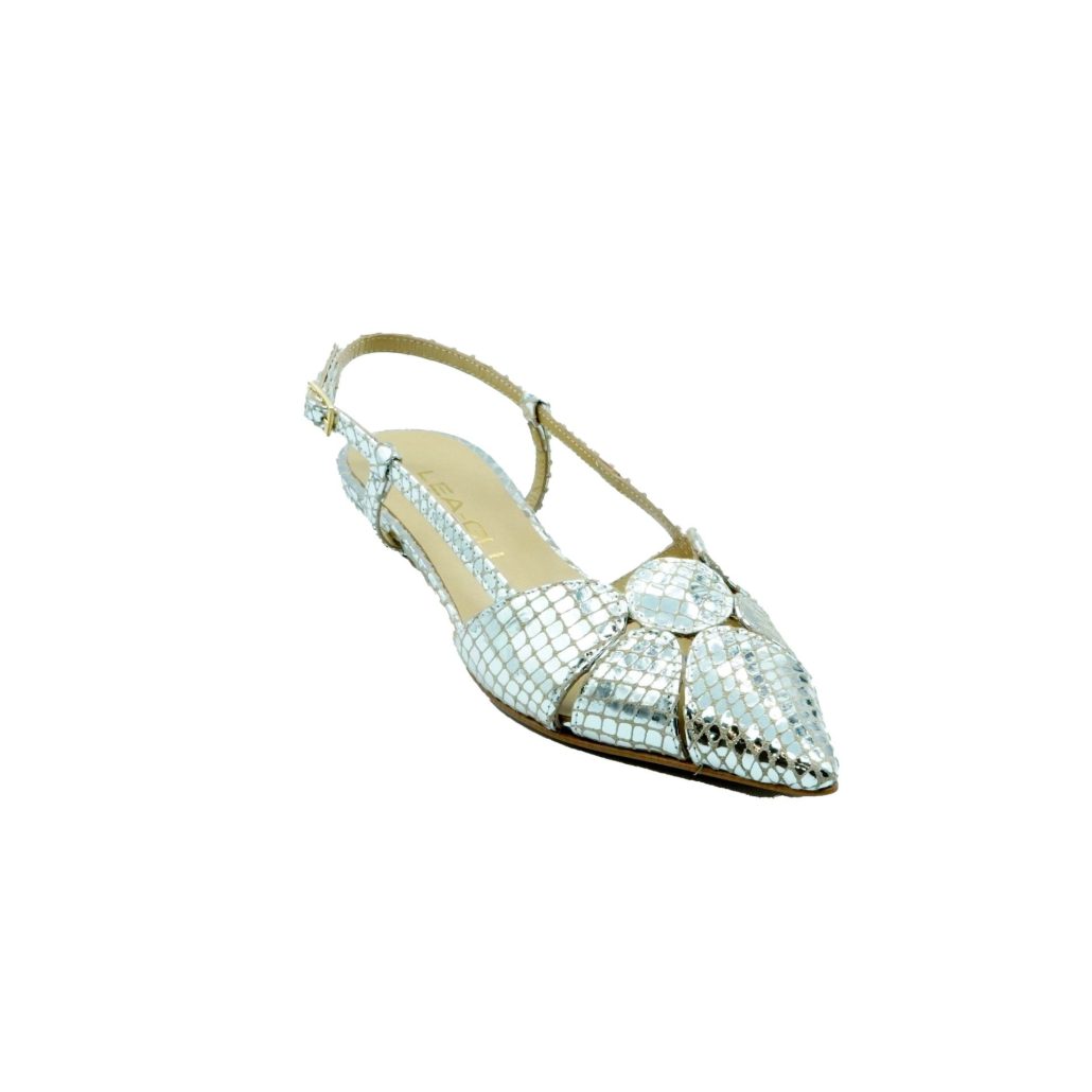 Lea Gu Slingback In Nappa Stampata Laminata ,tacco 30mm