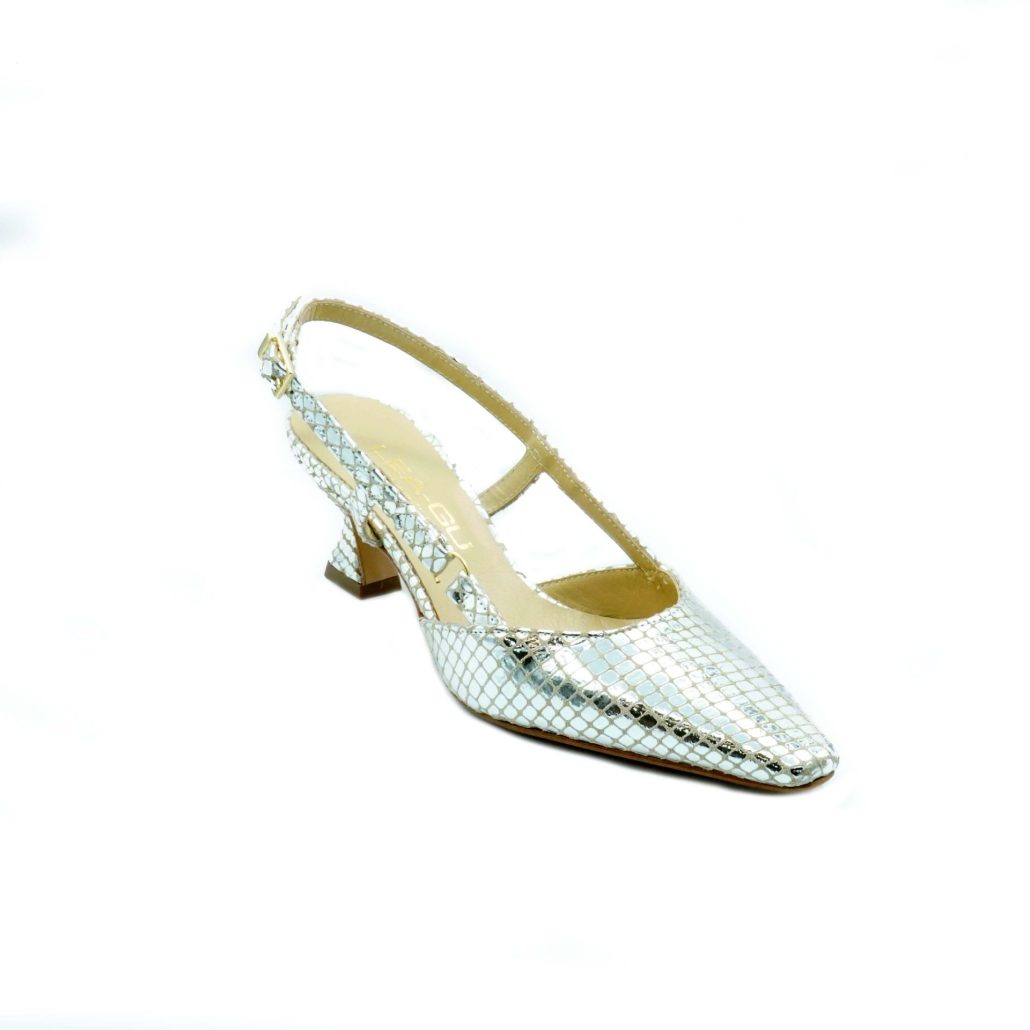 Lea Gu Slingback In Nappa Stampata Laminata ,tacco 50mm