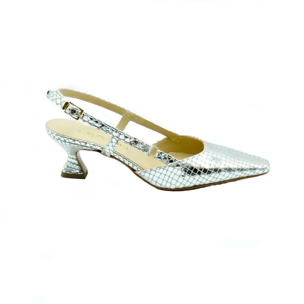 Lea Gu slingback in nappa stampata laminata ,tacco 50mm