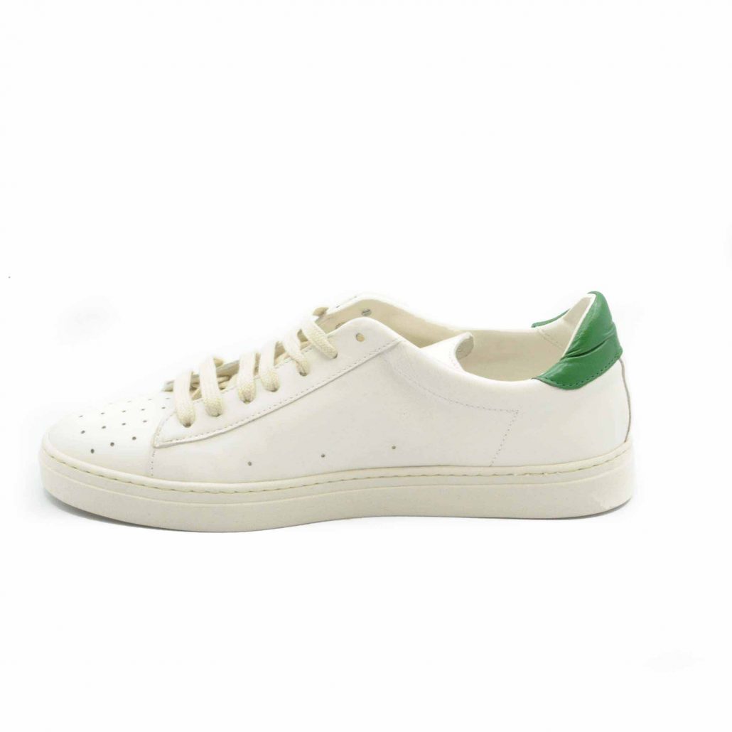 Lea Gu Sneakers In Nappa, Punta Traforata, Tallone In Contrasto Verde, Fondo Gomma 25 Mm