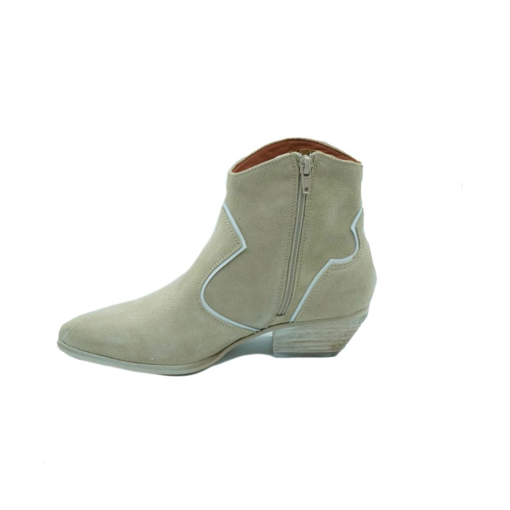 Lea Gu Texano In Camoscio Con Inserti In Nappa, Zip Interna, Tacco 40 Mm