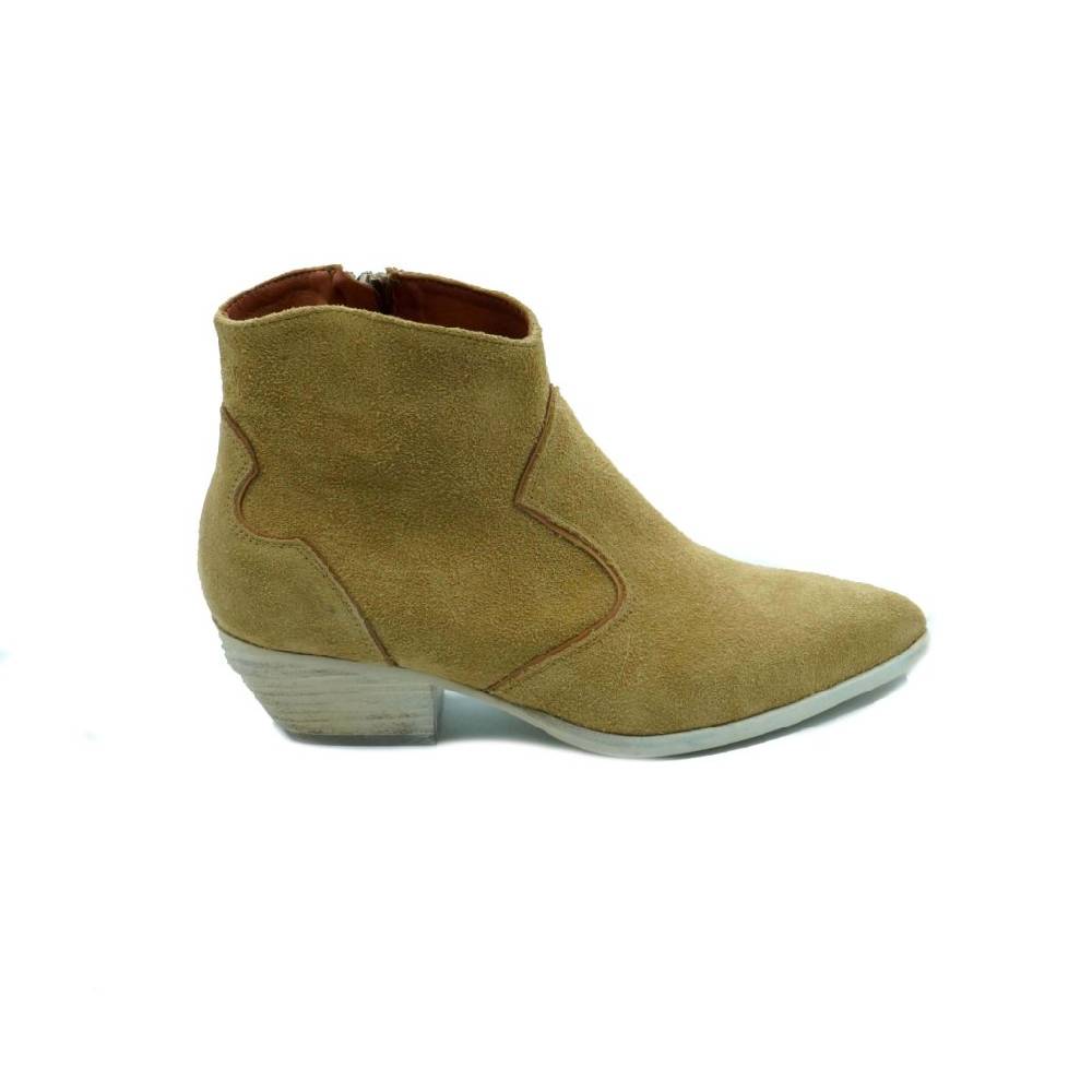 Lea Gu Texano In Camoscio Con Inserti In Nappa, Zip Interna, Tacco 40 Mm