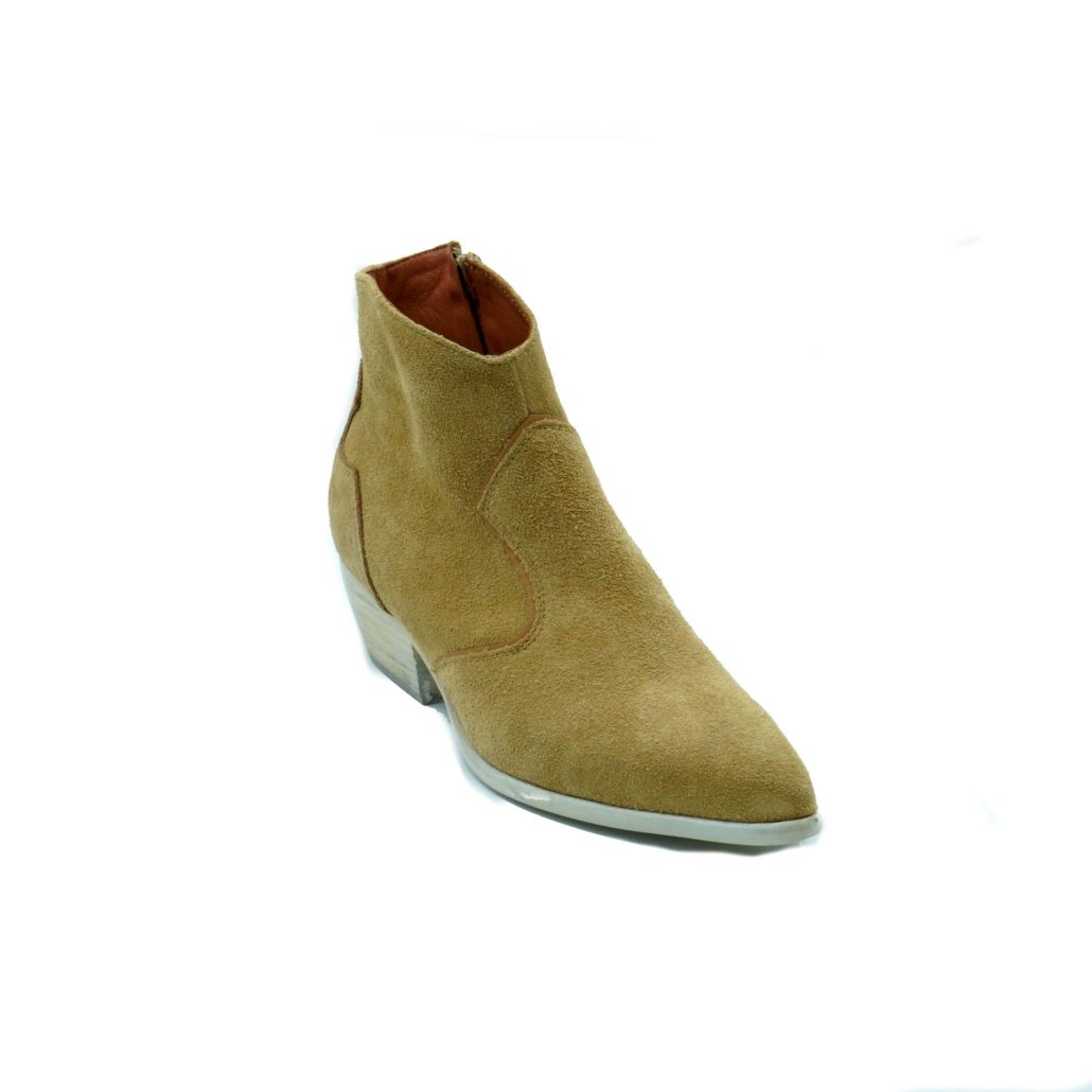 Lea Gu Texano In Camoscio Con Inserti In Nappa, Zip Interna, Tacco 40 Mm