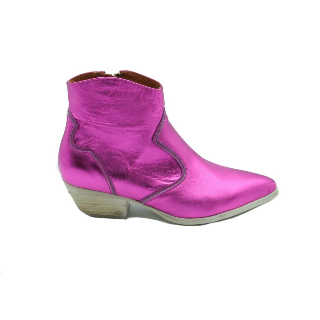 Lea Gu Texano In Nappa Laminata Con Inserti In Nappa, Zip Interna, Tacco 40mm