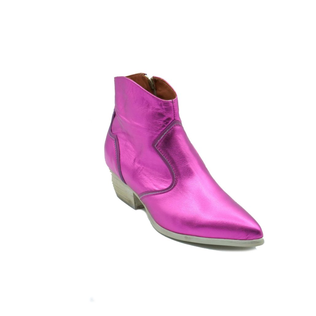 Lea Gu Texano In Nappa Laminata Con Inserti In Nappa, Zip Interna, Tacco 40mm