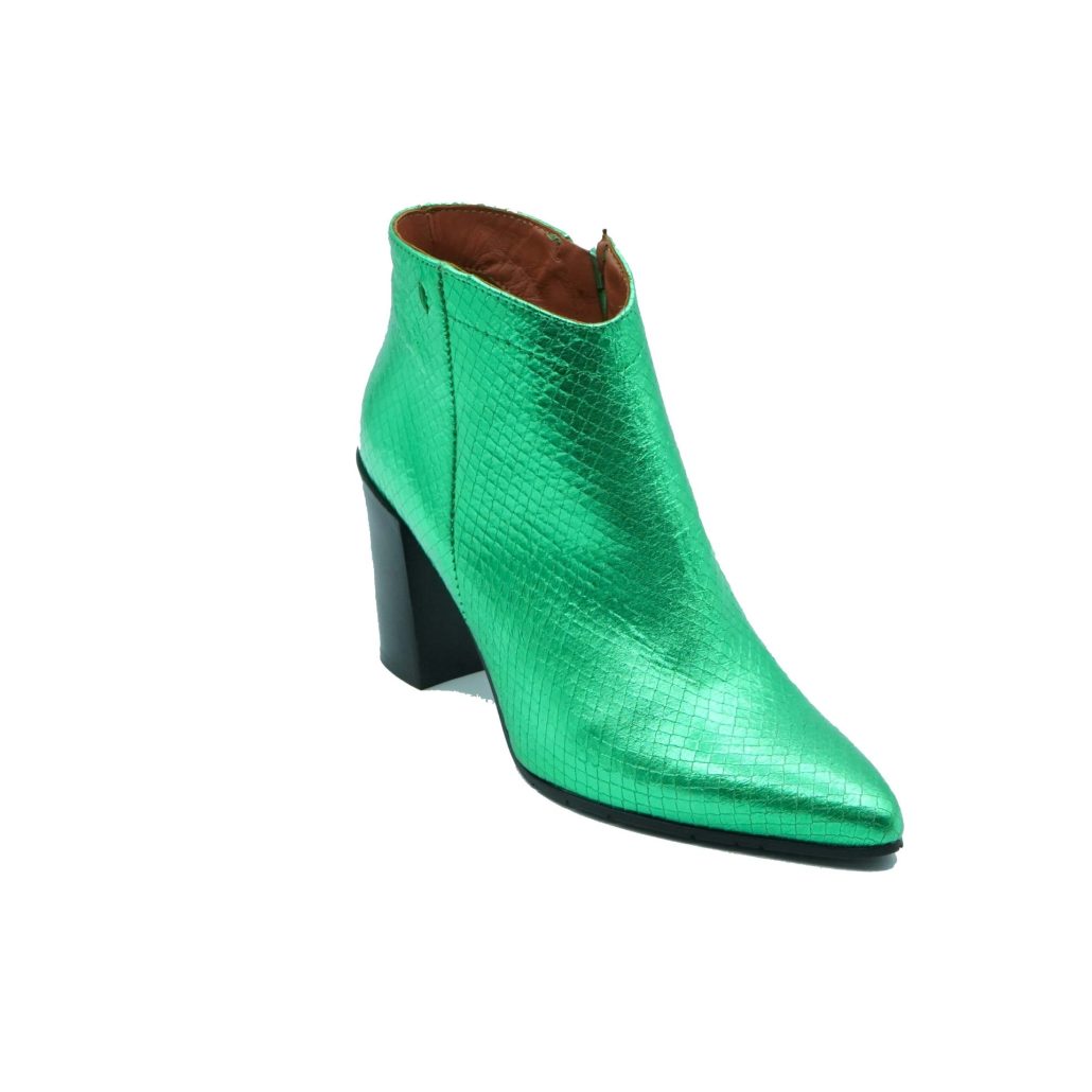 Lea Gu Tronchetto In Nappa Laminata, Zip Interna, Tacco In Contrasto 80mm