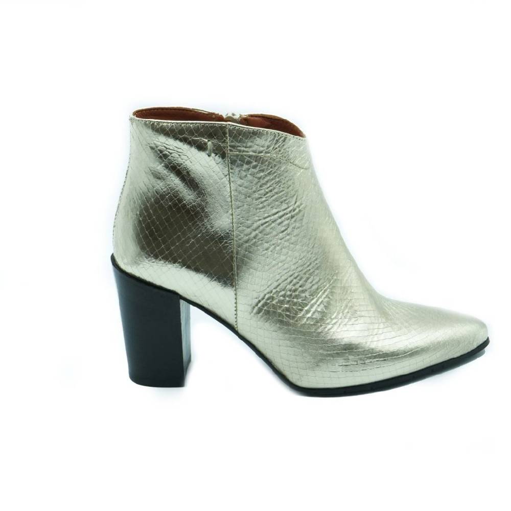 Lea Gu tronchetto in nappa laminata, zip interna, tacco in contrasto 80mm