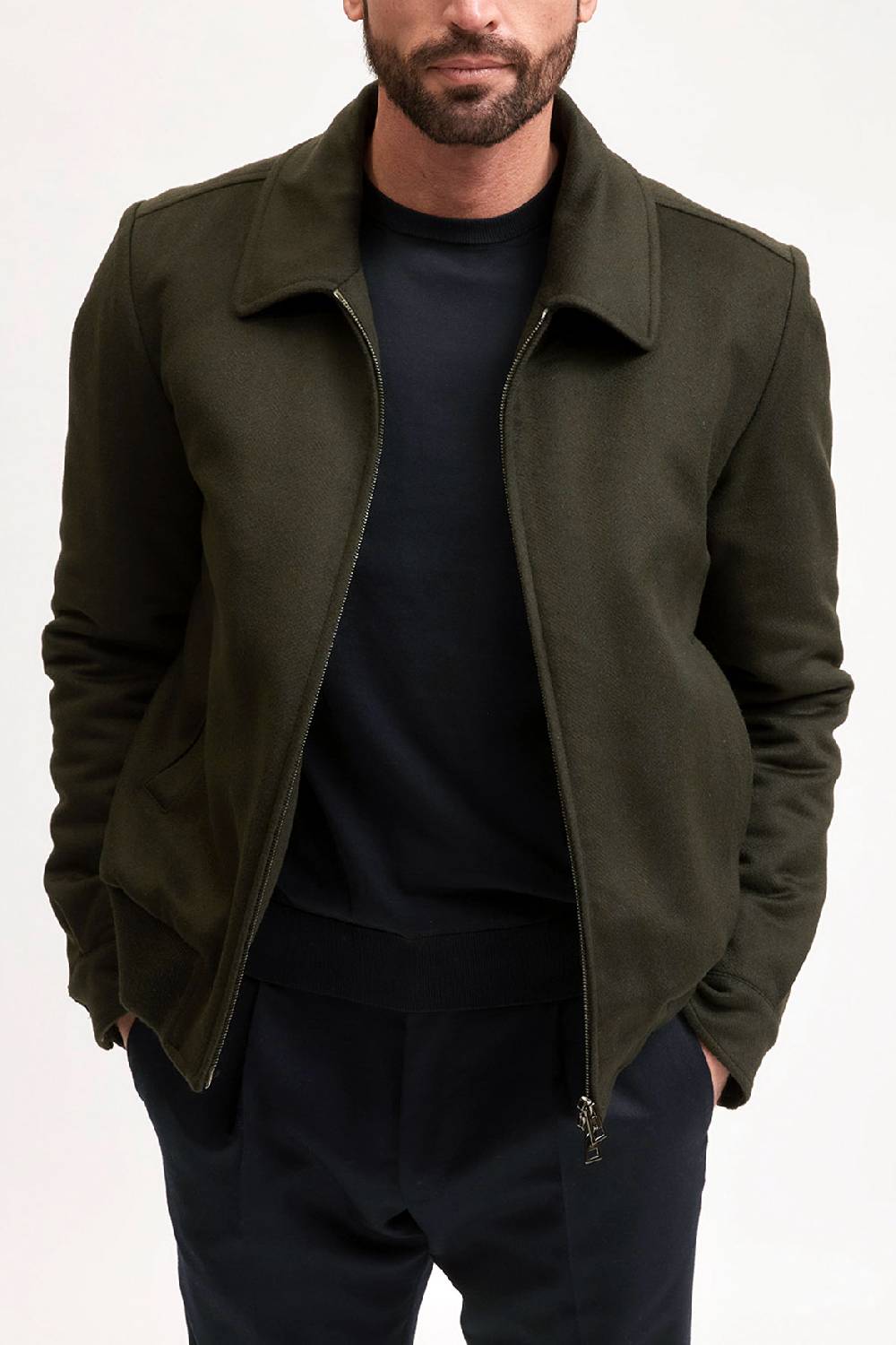 Manzoni 24 Bomber in lana spigato con trapunta e collo in castorino