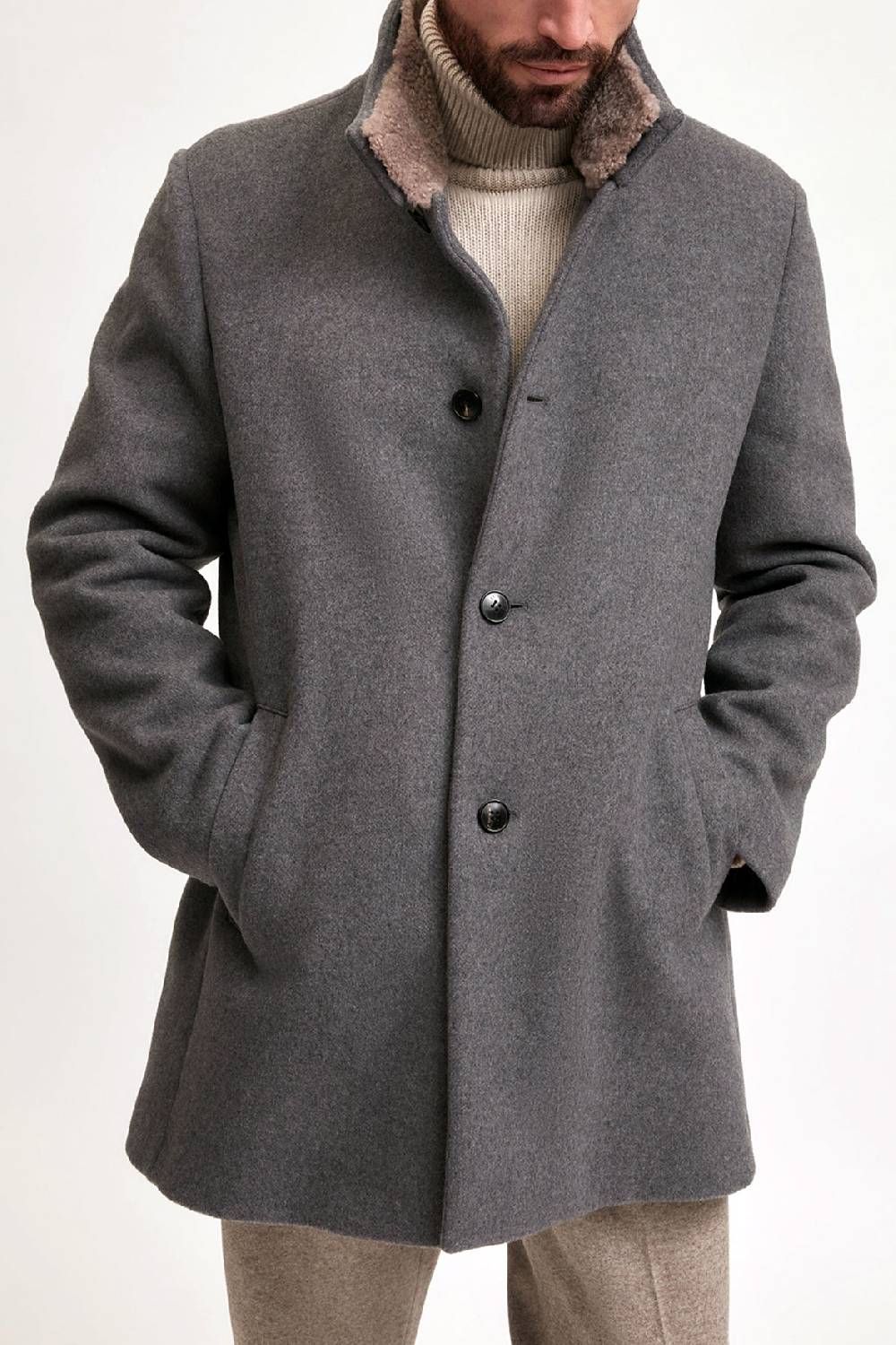 Manzoni 24 Cappotto in lana con collo in montone curly