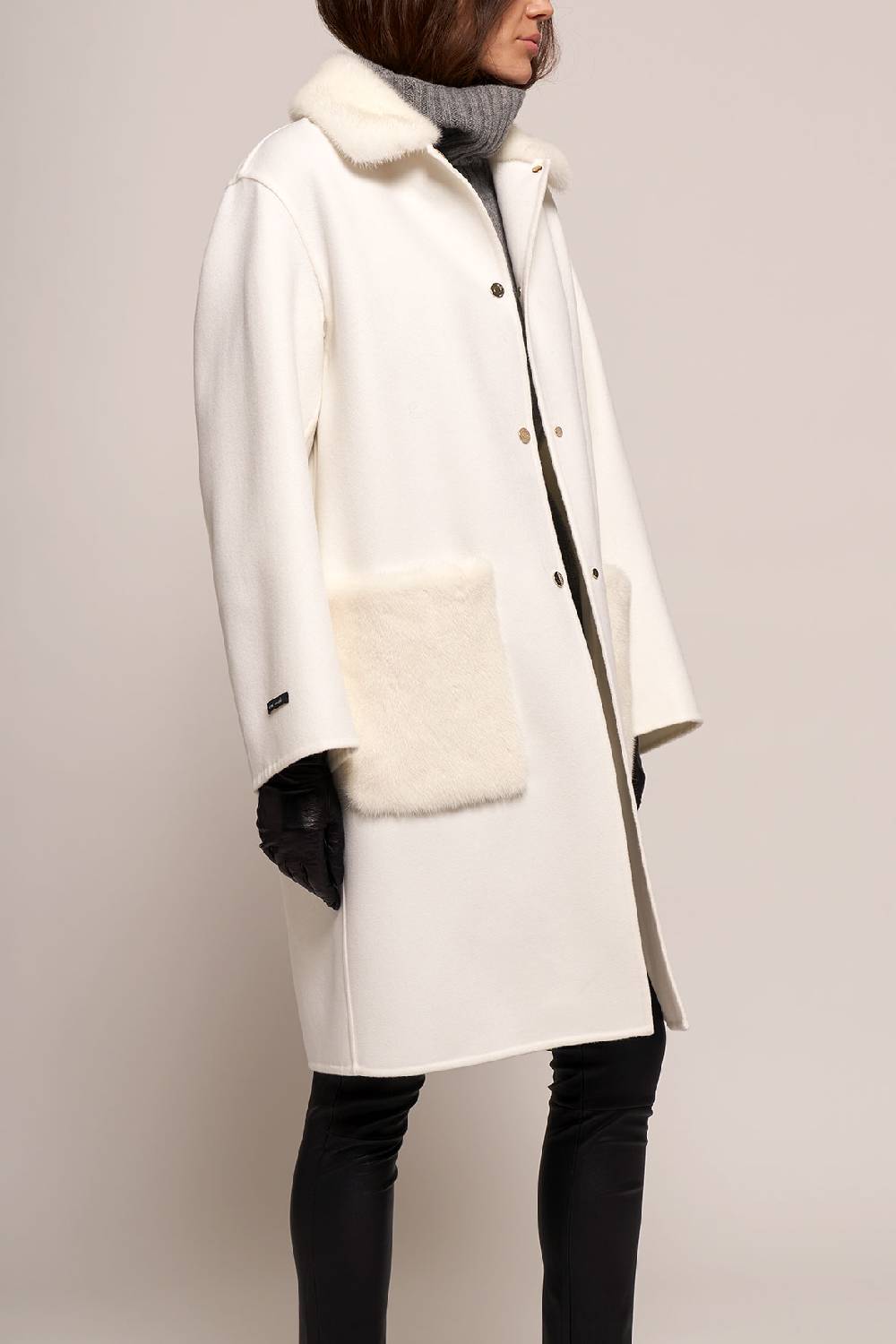 Manzoni 24 Giacca In Lana Con Collo E Tasche Visone