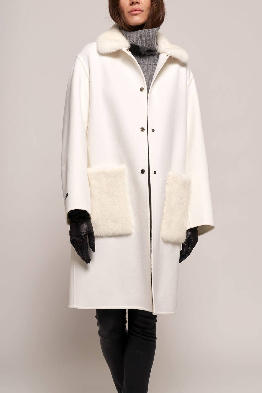 Manzoni 24 Giacca in lana con collo e tasche visone