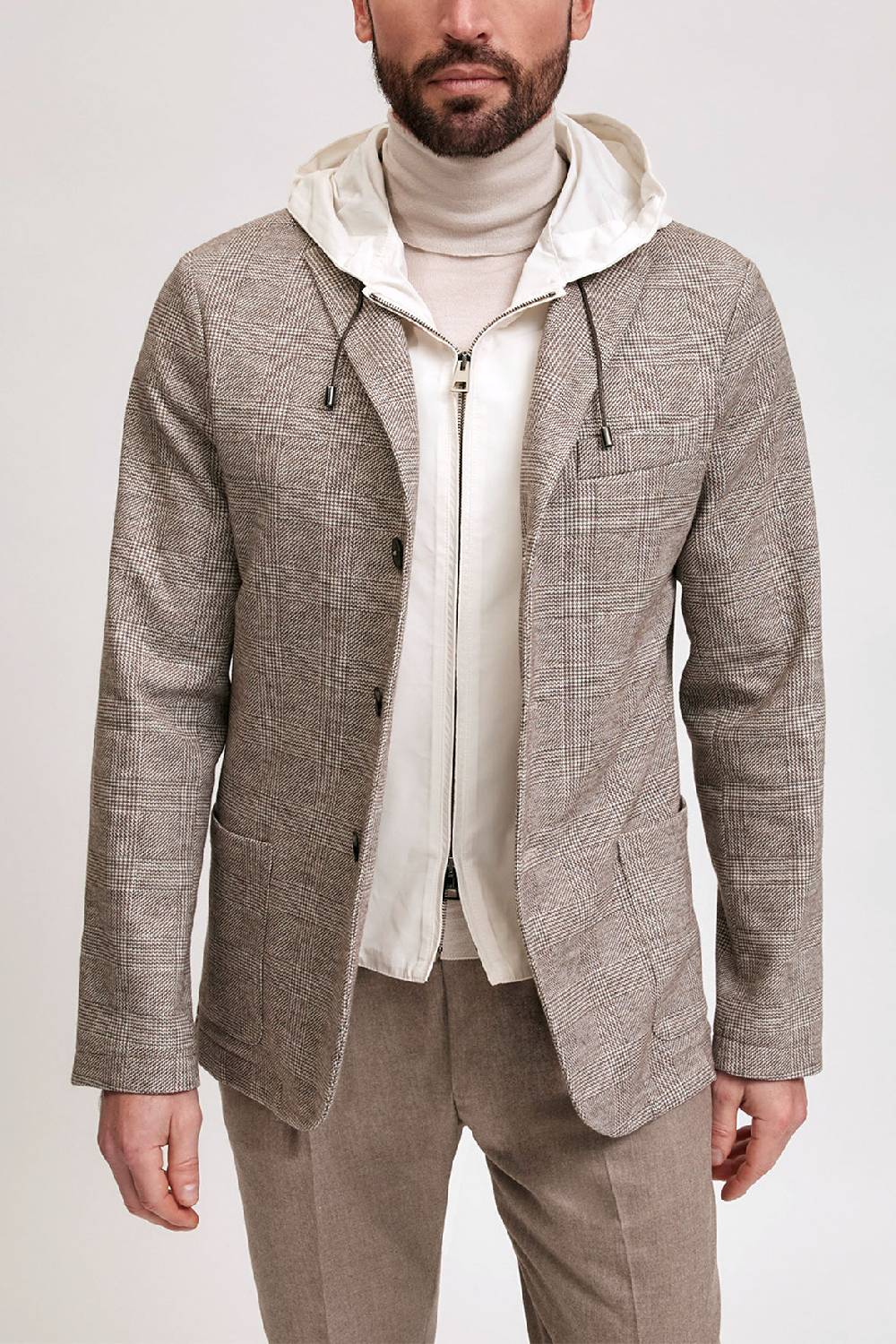 Manzoni 24 Giacca in tessuto jersey principe di Galles con davantino in nylon staccabile