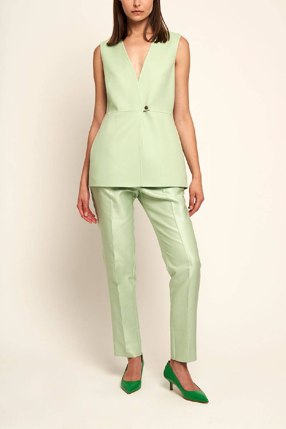 Manzoni 24 Gilet in tessuto lana Loro Piana con chiusura in nappa